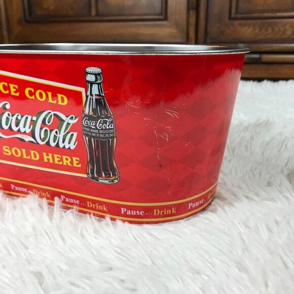 Set of 2 Vintage Coca-Cola Oval Tub + Cylinder Tin w/Knob Lid Set - Picture 13 of 14
